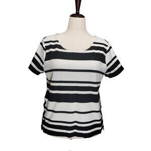 WHBM Striped Lace‑Up Sides Short Sleeve Stretch Top XL